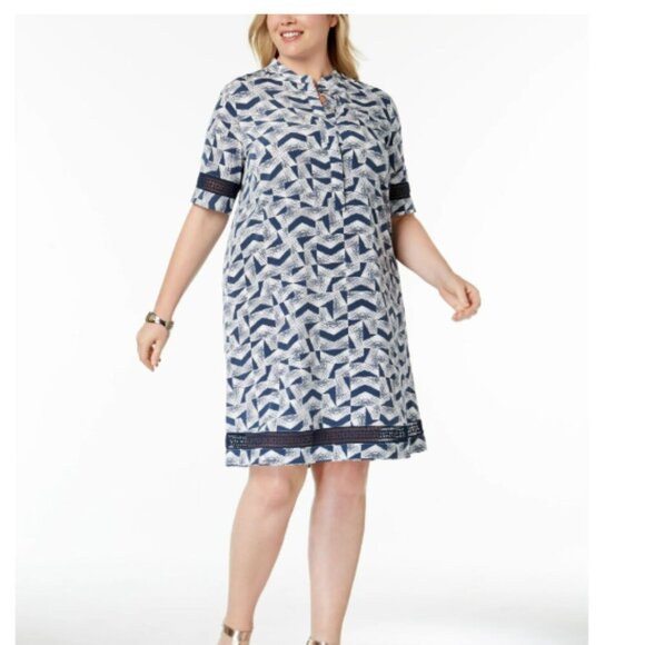Alfani Navy and White Crochet Trim Shirtdress - Size 14 - Picture 1 of 7